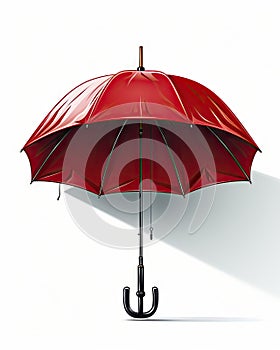 a red umbrella with a black handle is shown on a white background. generative ai