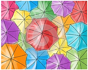 Red umbrella in the colored umbrellas - pattern