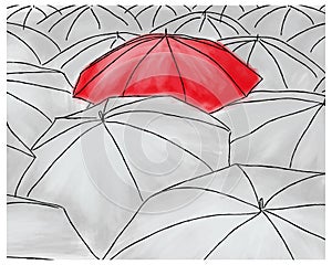 Red umbrella in the grey umbrellas - pattern