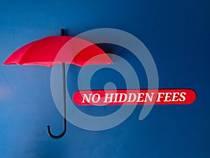 Red umbrella and ice cream stick with word NO HIDDEN FEES on blue background.