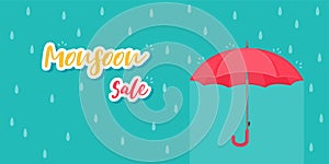Red umbrella for protection against rain storms during monsoons. Product sale ideas for rainy season