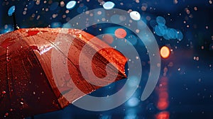 The red umbrella in rain.AI generated image