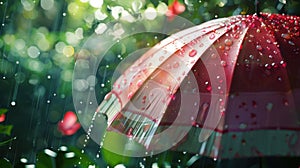 The red umbrella in rain.AI generated image