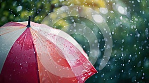 The red umbrella with raindrops. AI generated