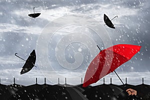 Red umbrella in Storm