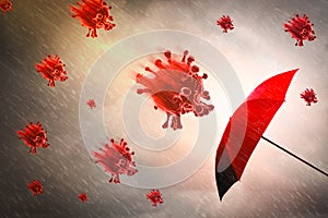 Red umbrella with storm,sky background and rain with black cloud,virus outbreak epidemic coronavirus or covid 19,in rainy season,