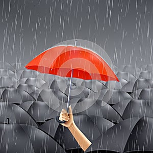 Red Umbrella Under Rain