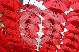 Red umbrellas covering a street in Belgrade,Serbia