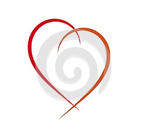 Red uneven heart shape outline. Vector illustration. Red heart icon in flat style. The heart as a symbol of love.