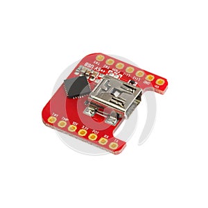 Red universal USB to TTL PCB board surface mount components photo