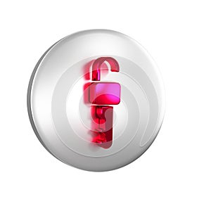 Red Unlocked key icon isolated on transparent background. Silver circle button.