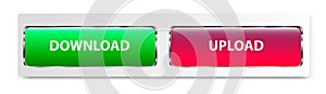 Red upload button, Green button download. Web design