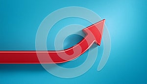 Red upward arrow on light blue background. 3D Rendering