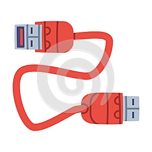 Red Usb Cable as Personal Computer Accessory and Component Vector Illustration