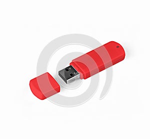 Red usb flash drive on a white background.