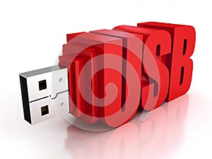 Red usb flash drive on a white background
