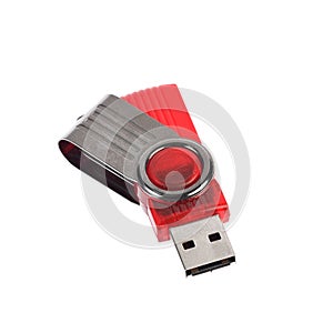 Red USB stick or flash drive isolated on white background