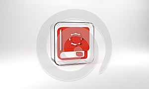 Red User manual icon isolated on grey background. User guide book. Instruction sign. Read before use. Glass square
