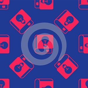 Red User manual icon isolated seamless pattern on blue background. User guide book. Instruction sign. Read before use