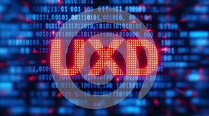 Red Ux D Letters Over Blue Binary Code Background user experience design