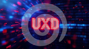 Red Ux D Text Glowing Over Blue Binary Code Background