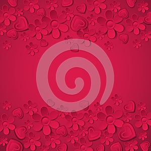 Red valentine background with many flowers, vecto