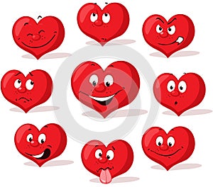 Red valentine heart cartoon flat design character with many expression - vector