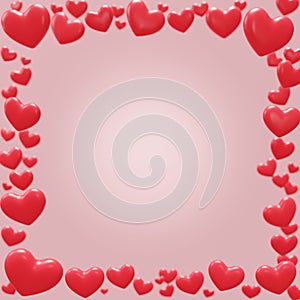 Red valentine hearts in trendy style on pink background