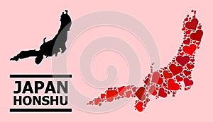 Red Valentine Mosaic Map of Honshu Island