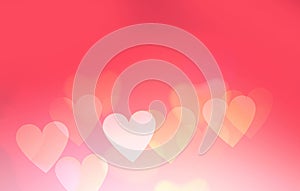 Red valentine`s background, blurred hearts texture. Romantic abstract bokeh backdrop