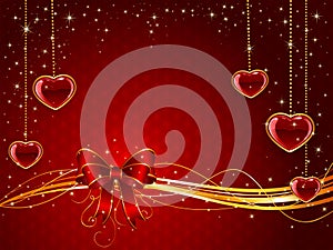 Red Valentines background with bow and hearts