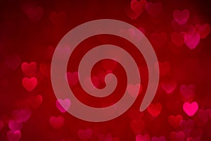 Red valentines day background with hearts bokeh, love concept wallpaper