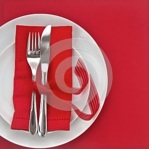 Red Valentines day table setting