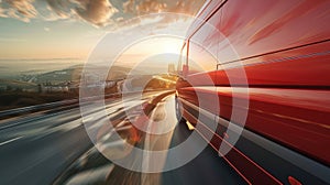 The Red Van on Highway.AI generated image