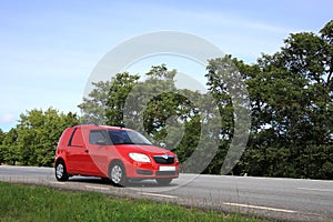 Red van on road