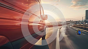 A red van at sunset..AI generated image