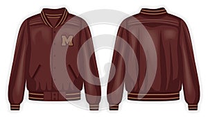 Red varsity jacket front and back view