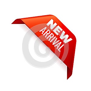 Red Vector Banner Ribbon on white background, corner ribbon, new arrival