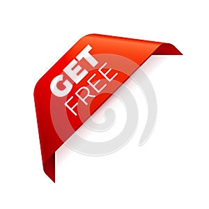 Red Vector Banner Ribbon on white background, corner ribbon, get free