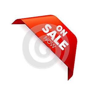 Red Vector Banner Ribbon on white background, corner ribbon, on sale now