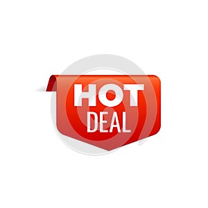 Red Vector Banner Ribbon on white background, top bookmark, hot deal