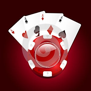 Red vector Casino chip with playing cards