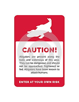 Red Vector Caution Sign For Wild Alligators