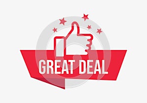 Red vector great deal banner with thumb up