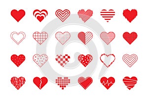 Red vector heart icons. Editable stroke. Set thin line for web design isolated on white background. Love Happy Valentine`s Day