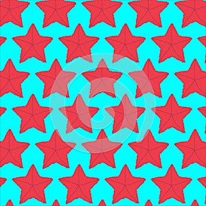 Red Vector illustration of starfish. Marine pattern.