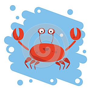 Red vector jumping crab on blue background