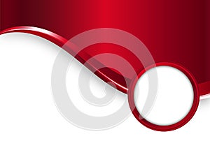 Red vector metal background with wave and round frame for your text
