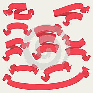 Red vector ribbons set - Vector illustration
