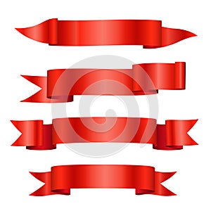 Red vector shiny red ribbon banners isolated on white background